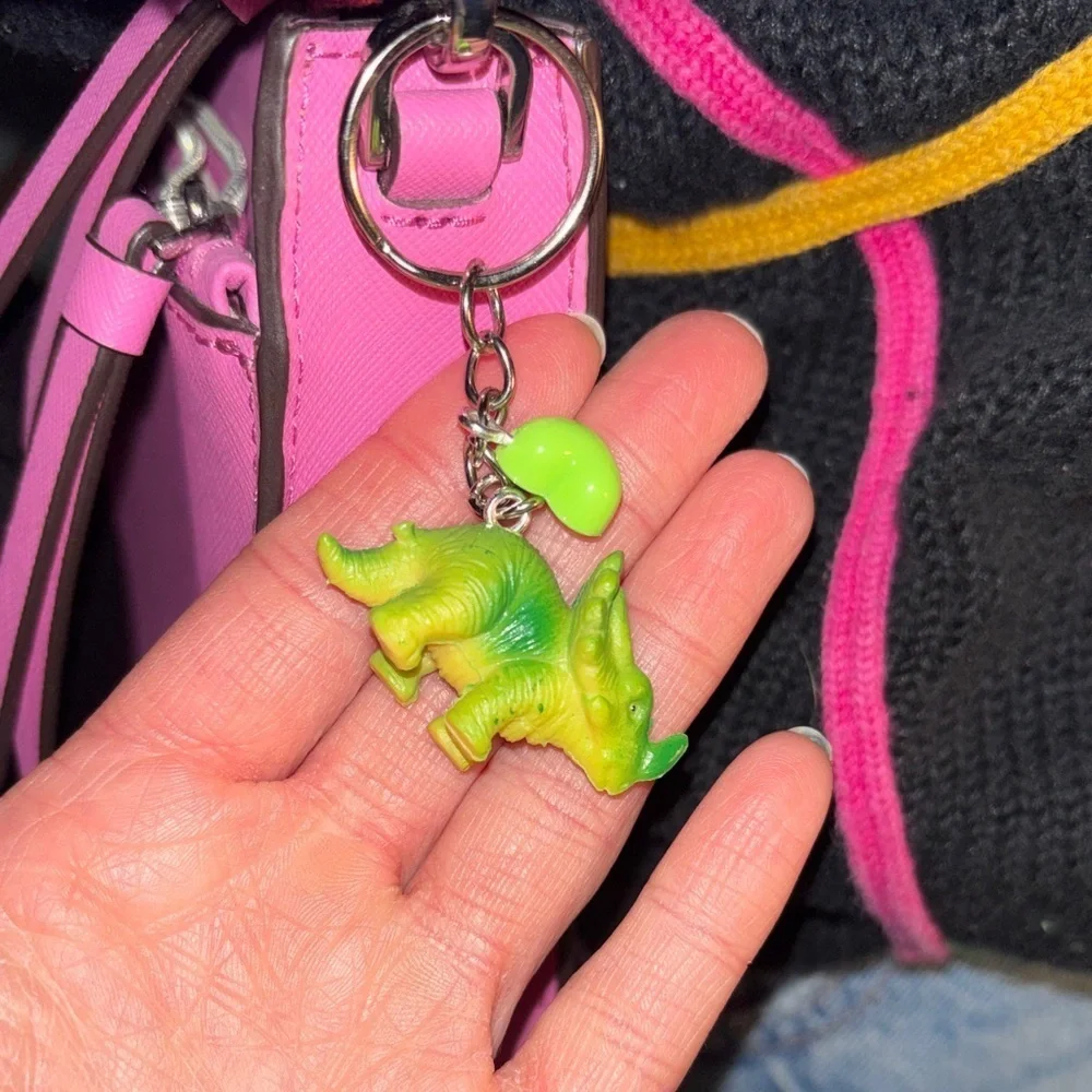 Green Dinosaur Keychain Purse Charm with Heart Accent